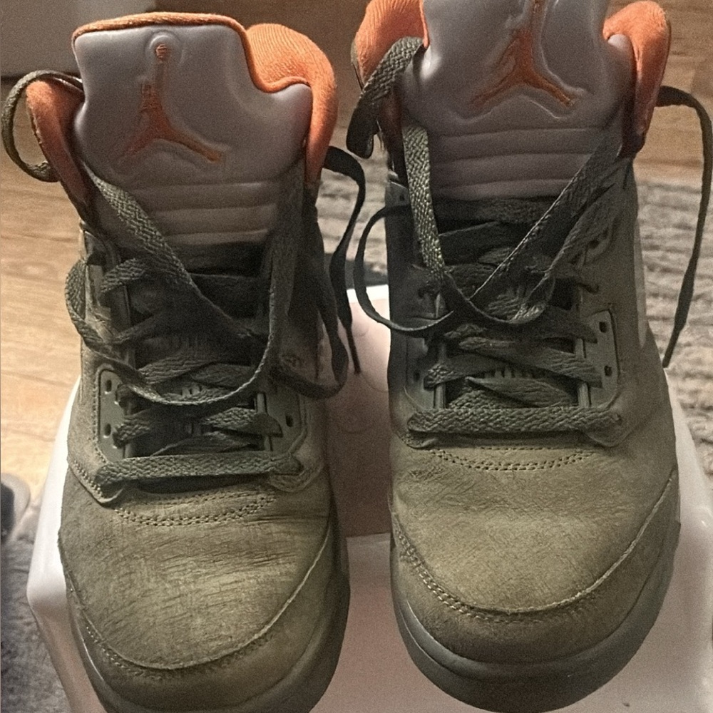 Men's Jordan Olive Green and Orange Retro 5